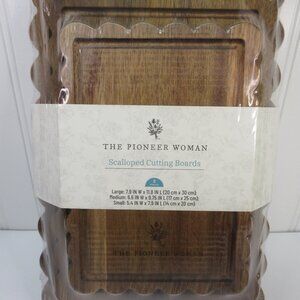 Pioneer Woman Scalloped Cutting Boards Kitchen Board 3pc Set Acacia Wood New